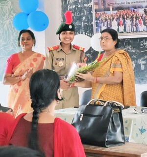 After attending RDC, New Delhi 2025, Miss Susmita Sethy of +3 2nd yr Arts is felicitated by Principal and staff.